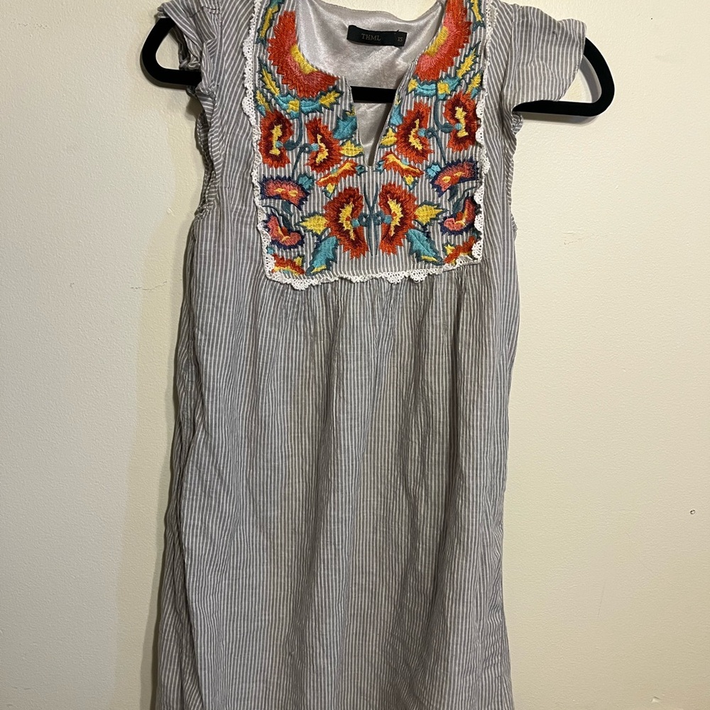 THML Cream and Black Embroidered Cotton Dress